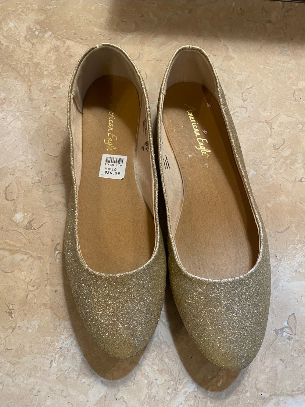 American Eagle Outfitters Gold Glitter Ballet Flats
